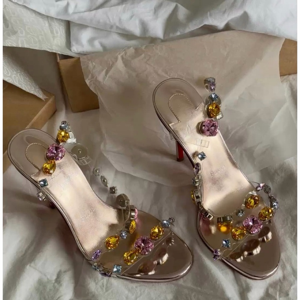 Louboutin Multi-Color Gem Slingback Heels - Picture 3 of 5